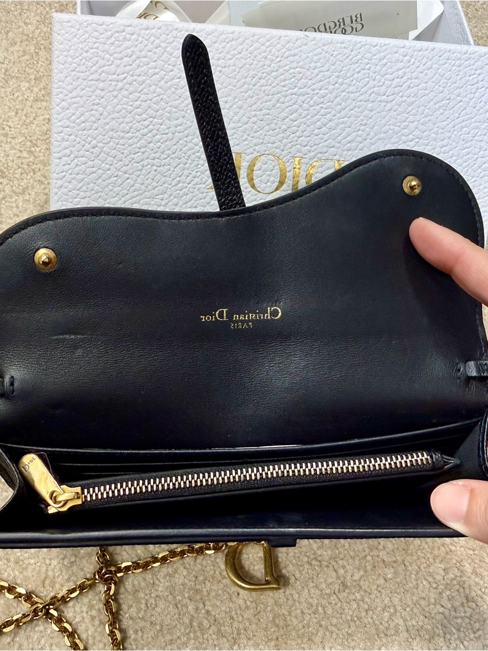 Dior Black Wallet on a Chain with Gold Chain and 'D' Charm - Picture 4 of 6